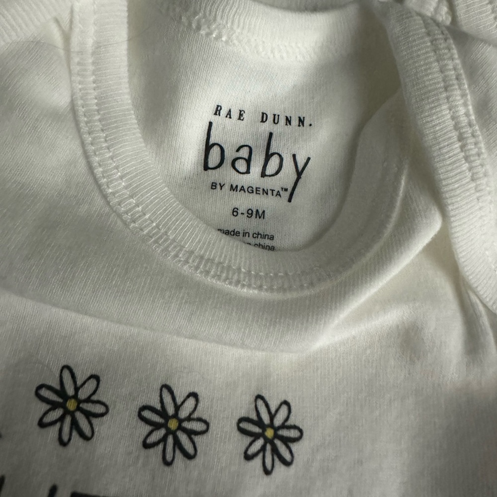 Rae Dunn White Baby Onesie with Daisy Print and bib set - Picture 3 of 5